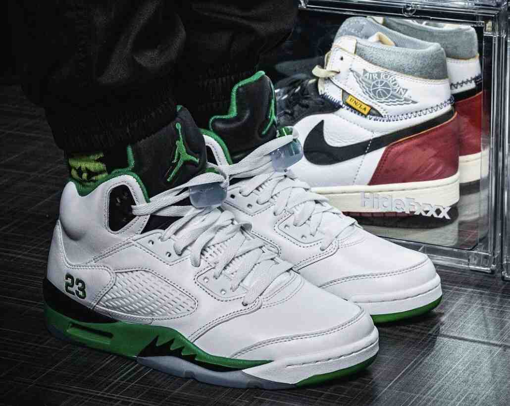 Women's Air Jordan 5 Lucky Green on-feet Women's Air Jordan 5 Lucky Green on-feet
