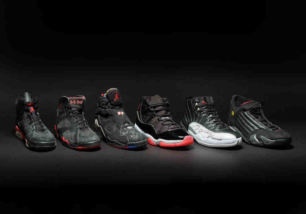 Air Jordan 8, Air Jordan 7, Air Jordan 6, Air Jordan 14, Air Jordan 12, Air Jordan 11 - 米高-喬丹的六件冠軍服 Air Jordans 以 800 萬美元售出