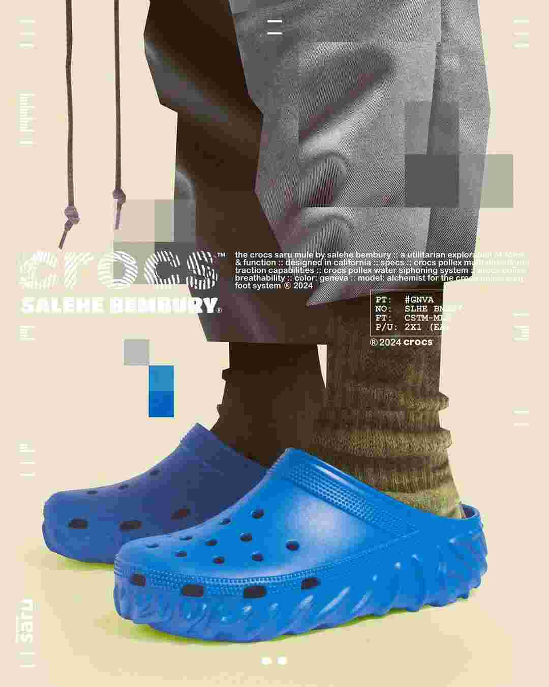 Salehe Bembury, Crocs - Salehe Bembury x Crocs Saru 騾子 "日內瓦 "和 "黃水晶 "2024 年 7 月發佈