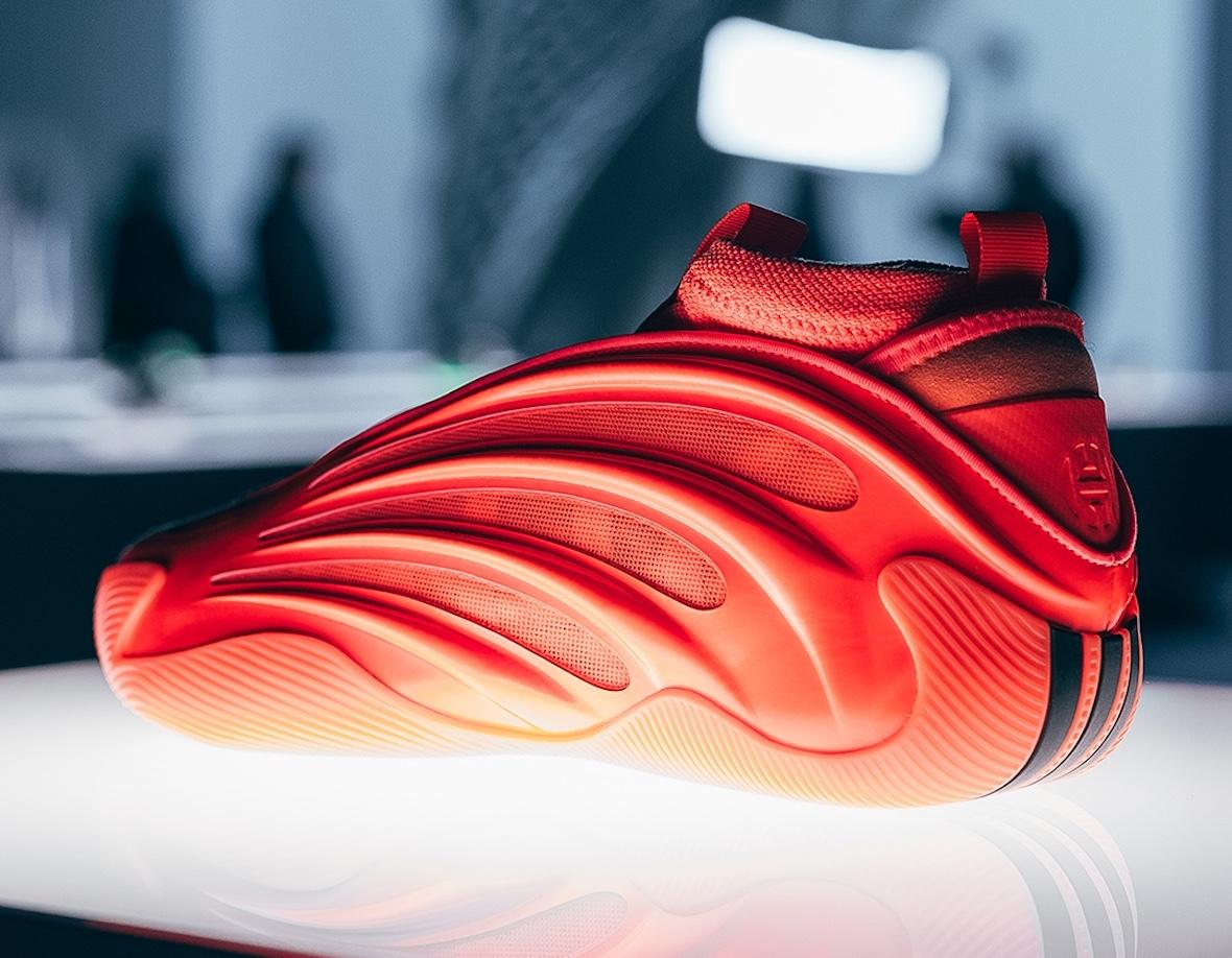 A back-angle view of the adidas Harden Vol 9 Dynamo highlighting its sculpted TPU design. A back-angle view of the adidas Harden Vol 9 Dynamo highlighting its sculpted TPU design.