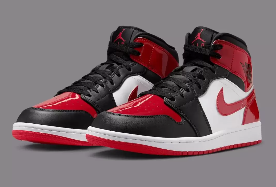 Air Jordan 1 Mid, Air Jordan 1 Bred Toe, Air Jordan 1 - Air Jordan 1 Mid "Bred Toe "獲得亮面漆面改造