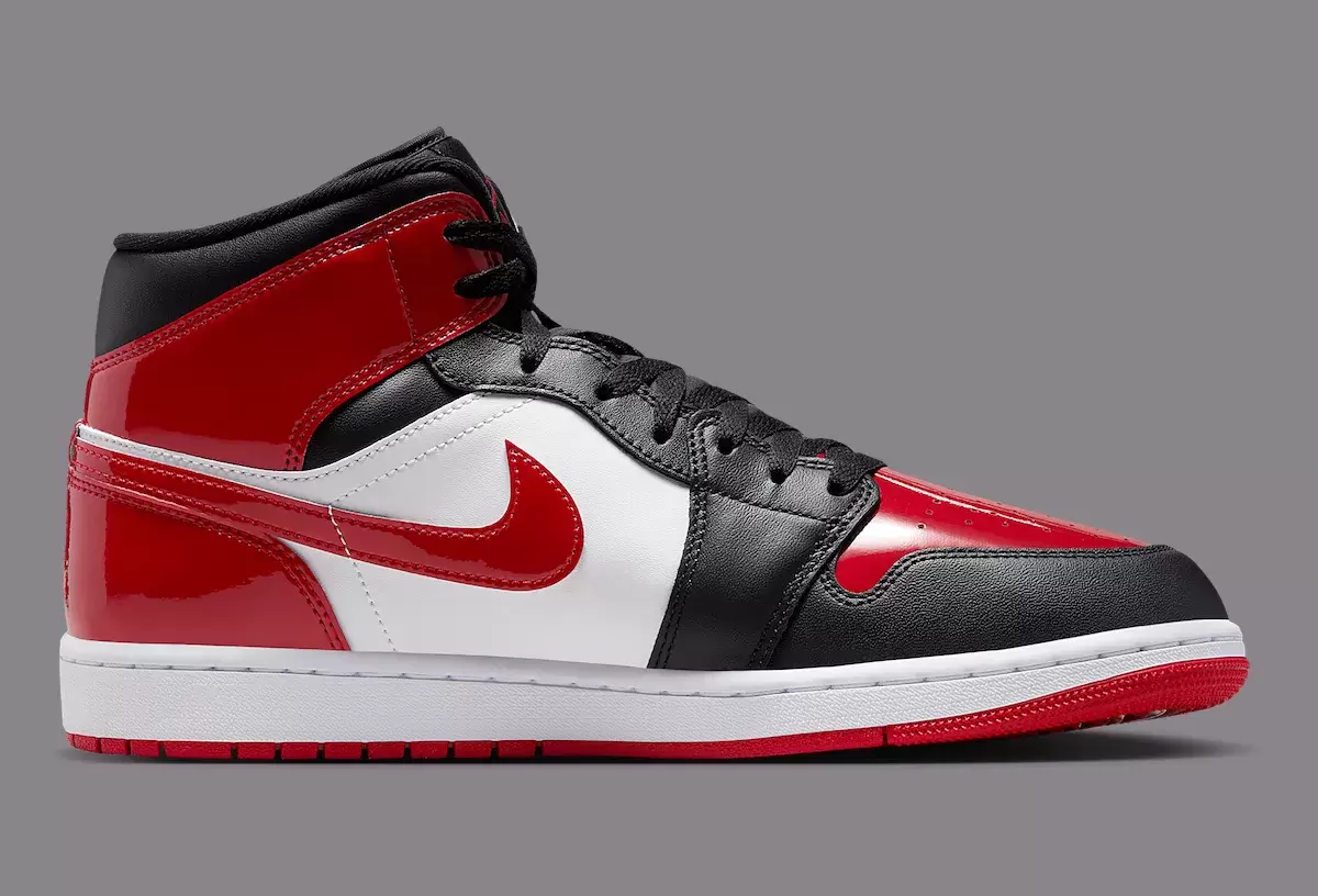Air Jordan 1 Mid "Bred Toe "獲得亮面漆面改造 Air Jordan 1 Mid, Air Jordan 1 Bred Toe, Air Jordan 1 - Air Jordan 1 Mid "Bred Toe "獲得亮面漆面改造
