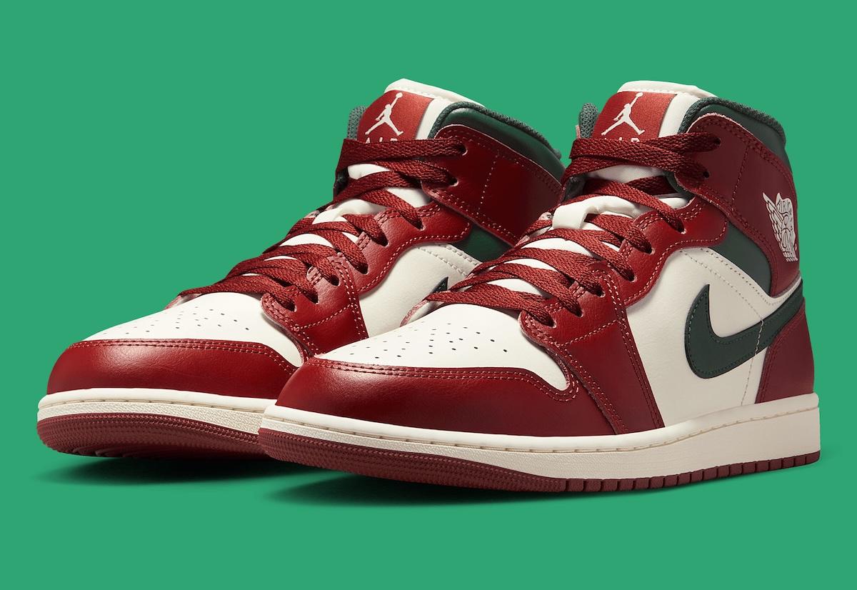 Air Jordan 1 Mid "紅石/午夜綠 "為節日助興 Air Jordan 1 Mid, Air Jordan 1, Air Jordan - Air Jordan 1 Mid "紅石/午夜綠 "為節日助興
