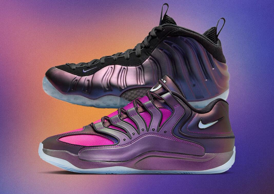 Nike KD 18, Nike - 耐克 KD 18 "生動紫色 "與 "茄子色 "Foamposite One 相得益彰