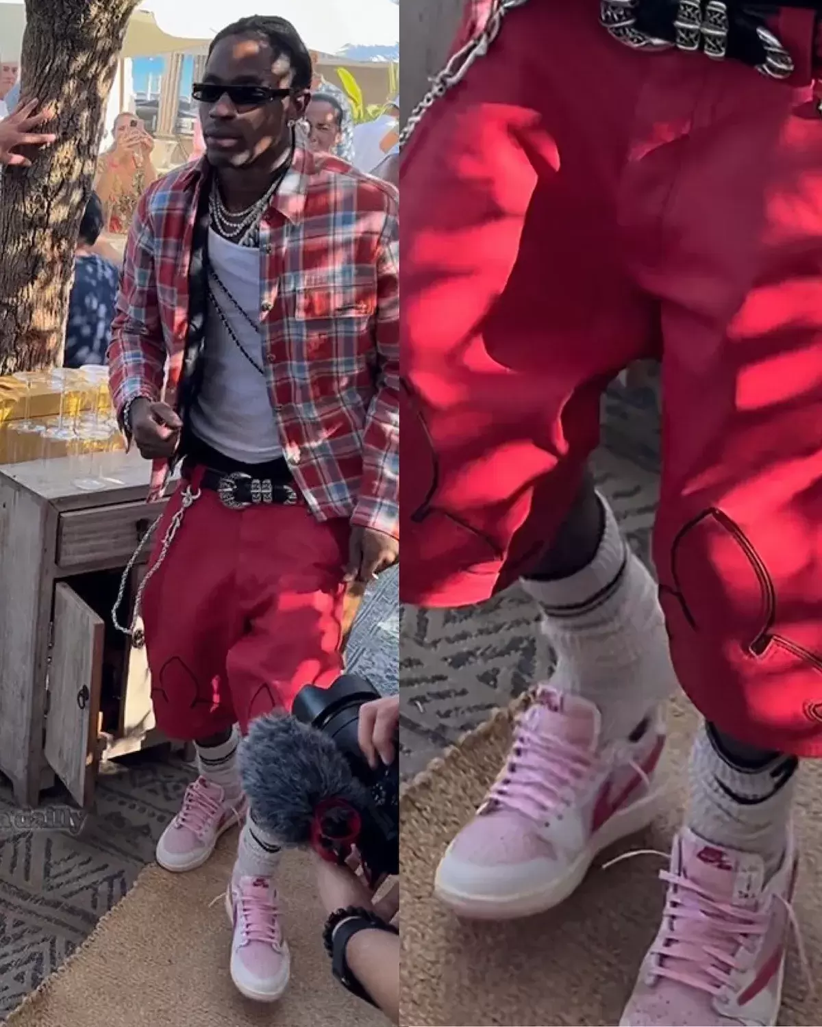 Travis Scott Air Jordan 1, Travis Scott, Air Jordan 1 Low, Air Jordan 1 - 特拉維斯-斯科特（Travis Scott）穿着未發佈的 Air Jordan 1 Low OG "Shy Pink"（羞怯的粉紅色）。