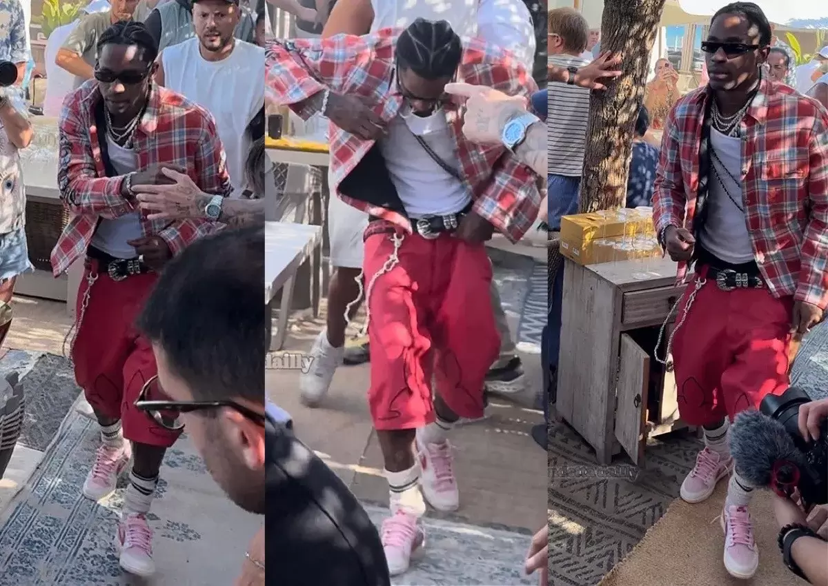 Travis Scott Air Jordan 1, Travis Scott, Air Jordan 1 Low, Air Jordan 1 - 特拉維斯-斯科特（Travis Scott）穿着未發佈的 Air Jordan 1 Low OG "Shy Pink"（羞怯的粉紅色）。
