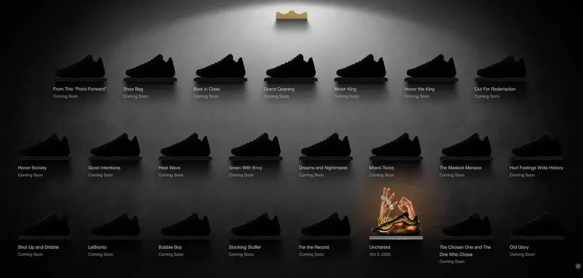 首次亮相的耐克 LeBron 23 是 "永遠的王者 "系列的全部 23 款產品,其中以 "Uncharted "為首。 Preview of 23 upcoming Nike LeBron 23 colorways from the Forever King collection, including Uncharted, Miami Twice, and more.
