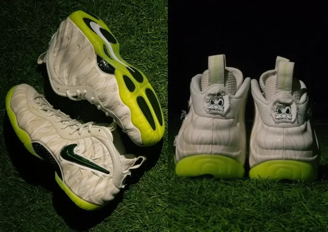 Oregon Ducks, Nike Air Foamposite Pro, Nike - 俄勒岡鴨隊發佈耐克 Air Foamposite Pro "木乃伊鴨 "PE
