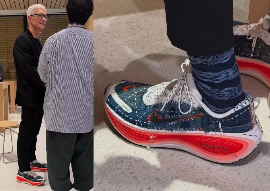 Travis Scott, Nike Vomero Plus, Nike, atmos - 蒂姆-庫克身着定製 Sashiko Nike Vomero Plus現身蘋果銀座店