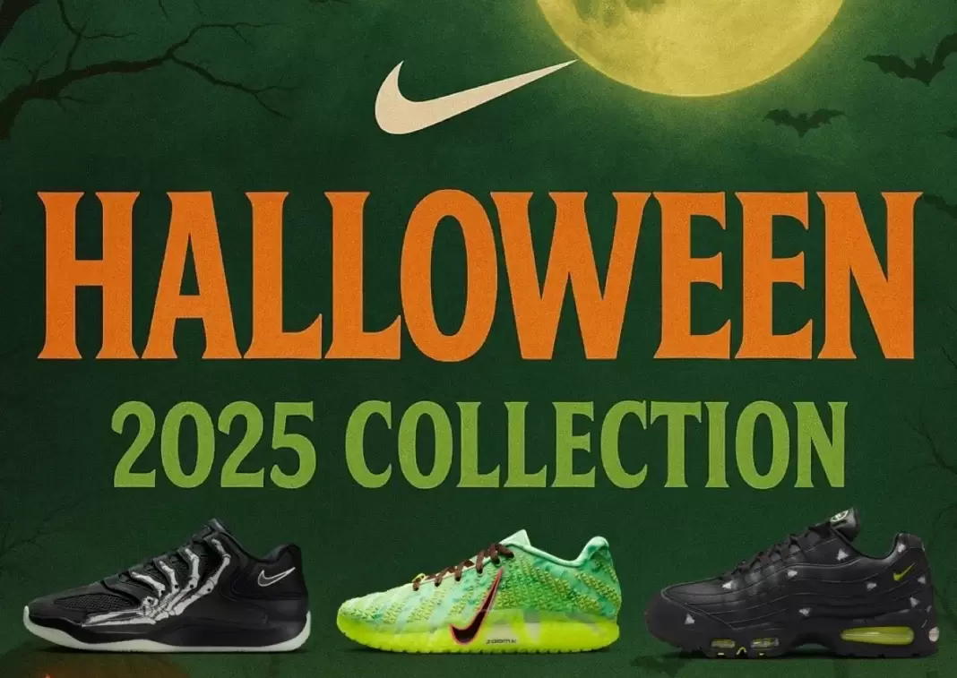 Nike GT Hustle 3, Nike Giannis Freak 7, Nike Book 1, Nike Air Max 95, Nike Air Force 1, Nike A'One - 耐克萬聖節 2025 系列帶來光彩、血腥和詭異風格