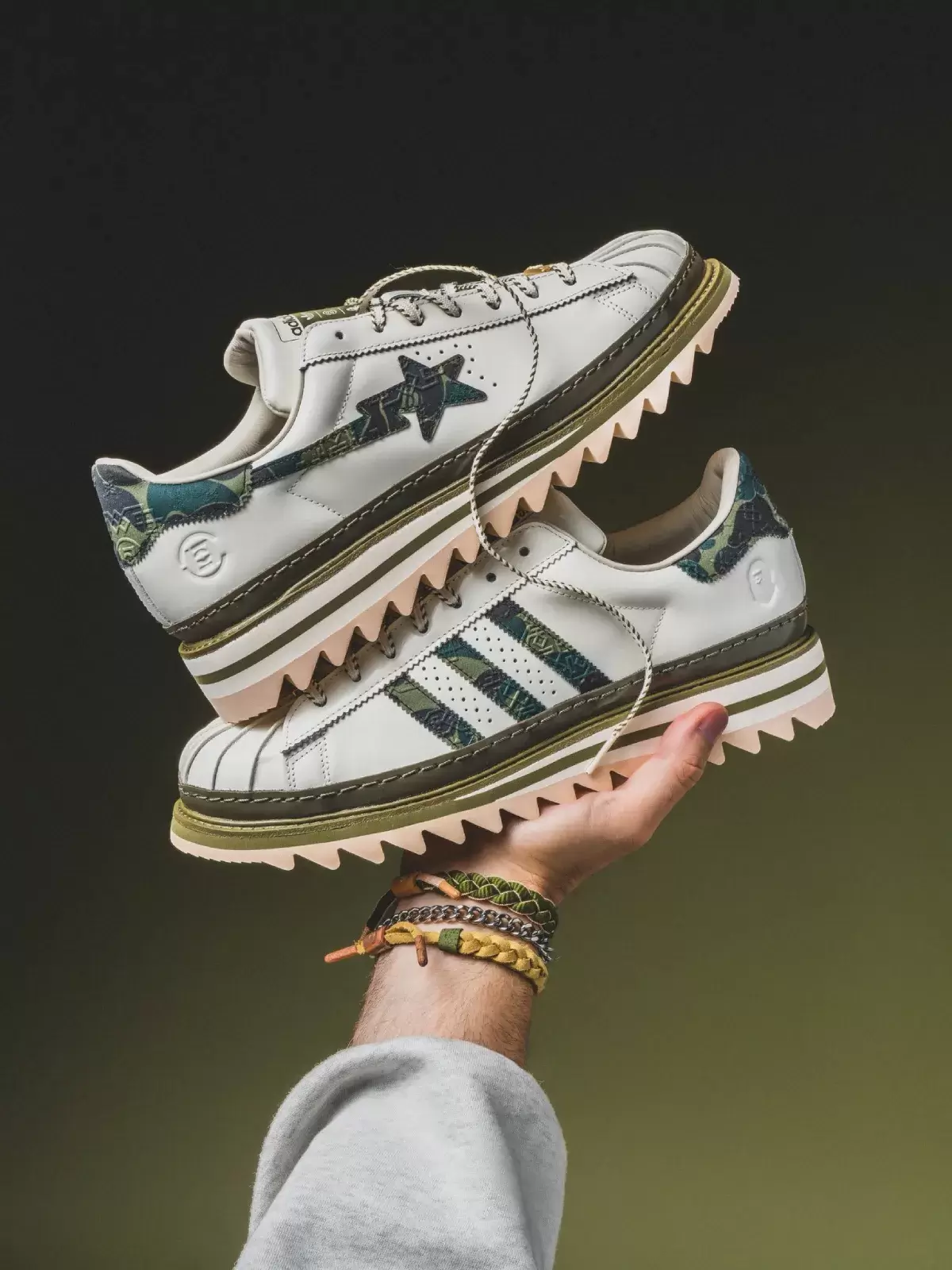 CLOT, BAPE, adidas superstar, adidas - 第一印象：CLOT x BAPE x adidas Superstar "綠色迷彩"