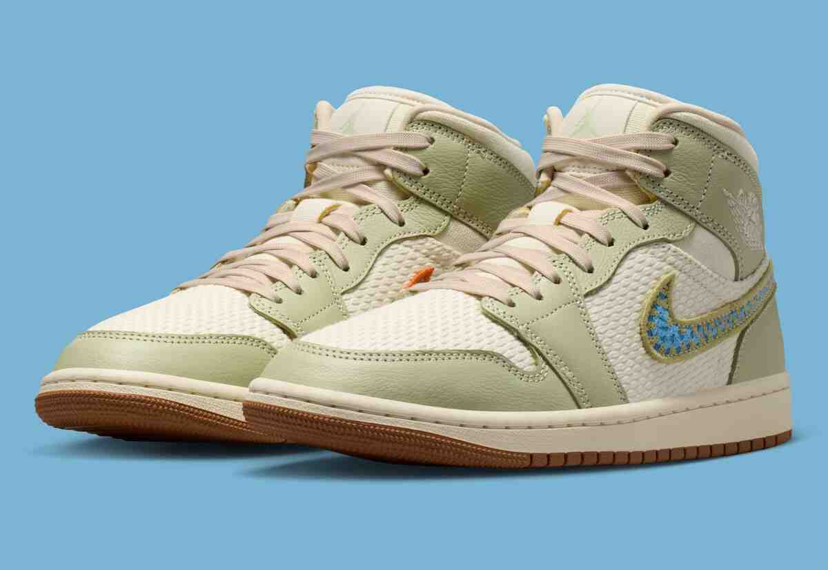 梭織細節詮釋 Air Jordan 1 "橄欖光環 "套裝 Air Jordan 1 Mid, Air Jordan 1 Low, Air Jordan 1, Air Jordan - 梭織細節詮釋 Air Jordan 1 "橄欖光環 "套裝