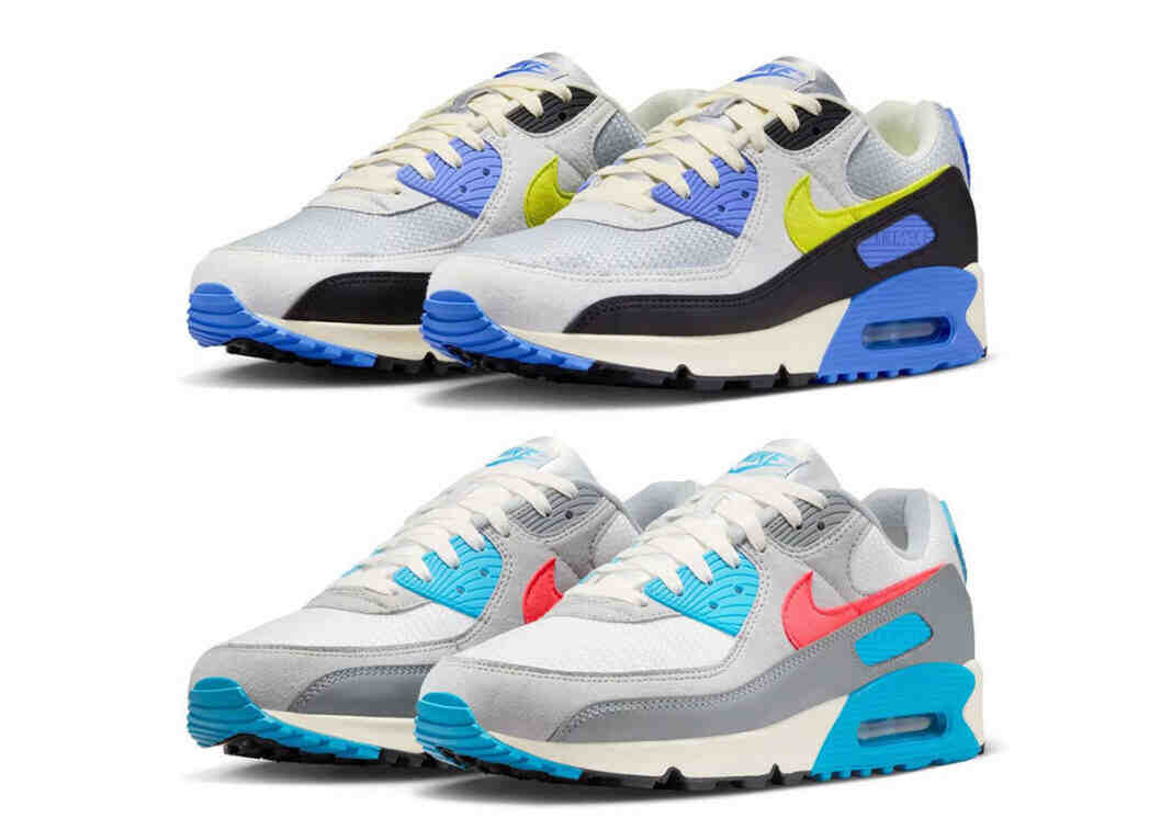 Nike Air Max 90, Nike Air Max, Nike - 耐克為 Air Max 90 增添了 "照片藍/琥珀色 "和 "冷灰色/紅寶石 23 "兩種顏色